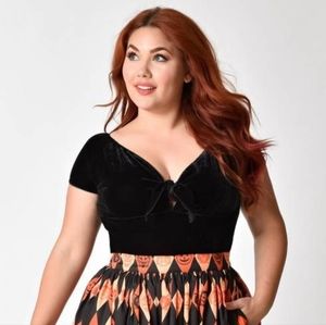 Hell Bunny Plus Size Black Velvet Honey Cap Sleeve Top